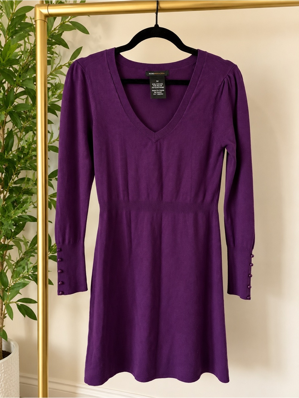 BCBGMAXAZRIA Purple V-Neck Sweater Dress M